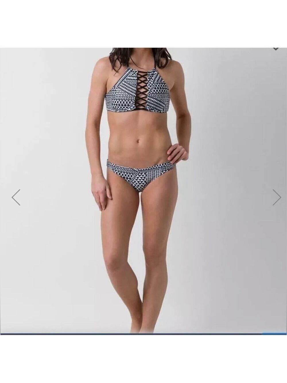 Amuse Society Marre 2 pc Lace Up Top Bikini Set Black White SZ M